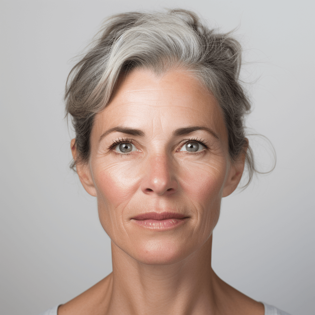 30yo woman with static wrinkles showing without any facial expression